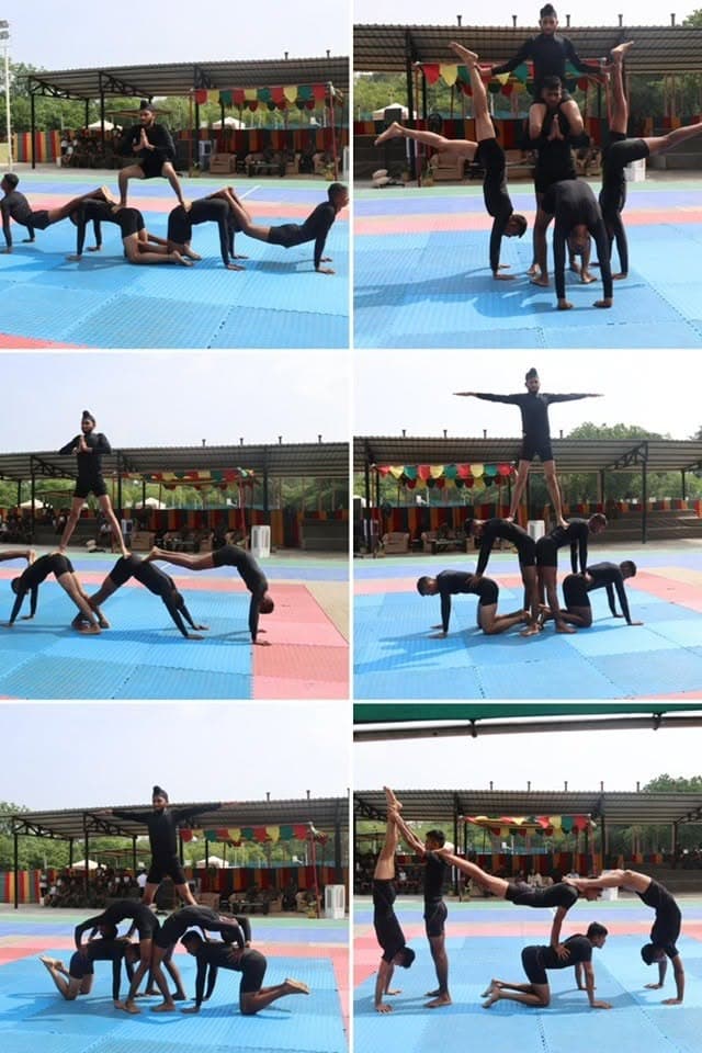 Group yoga formations performed with Indian Army units